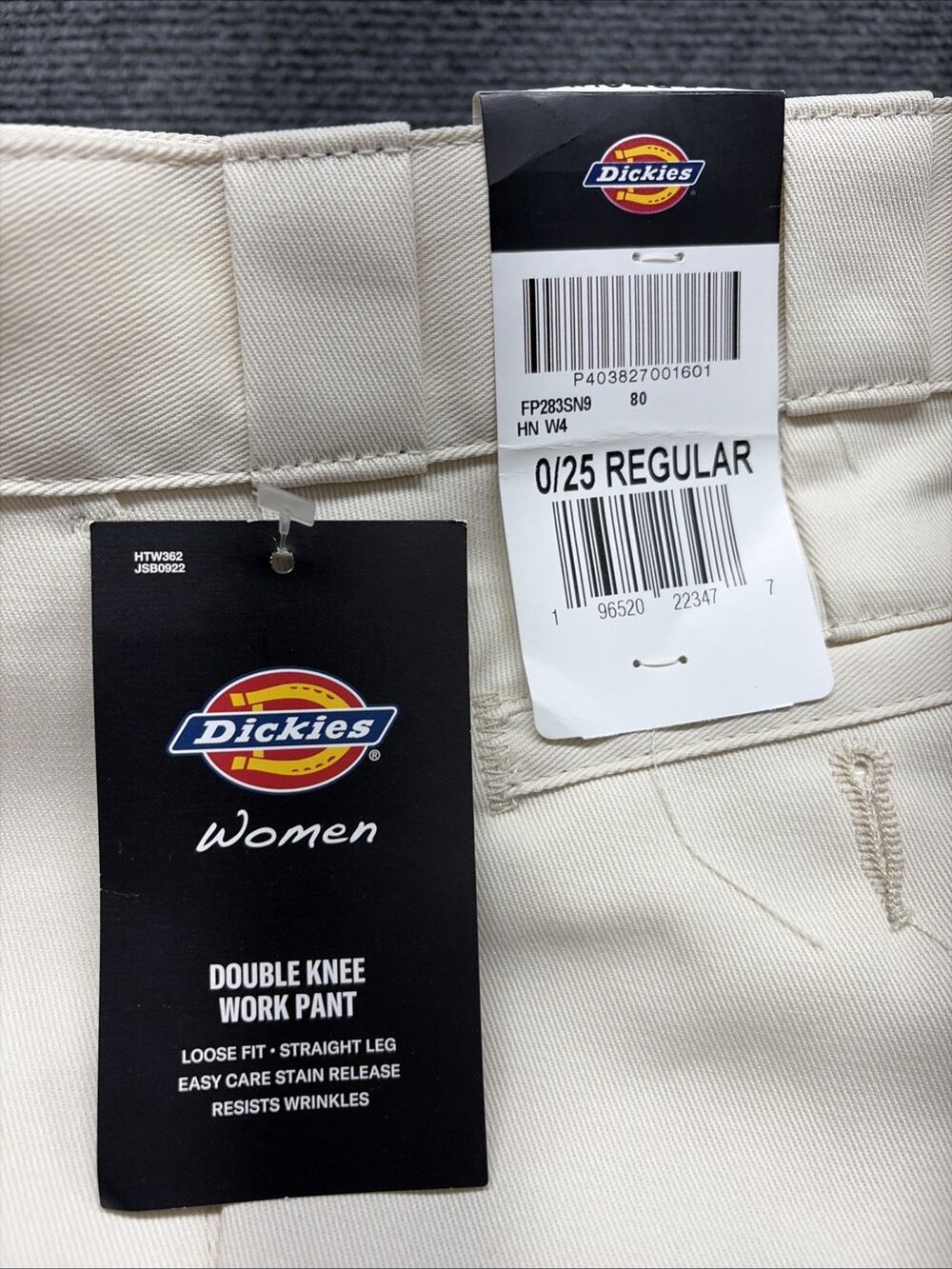 NWT DICKIES WOMEN'S LOOSE FIT DOUBLE KNEE WORK PANTS SIZE: 25 regular Beige